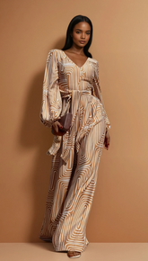 GG4122 Cream Printed Multi Way Tie Woven Jumpsuit